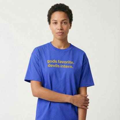 god’s favorite. devil’s intern. tee