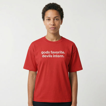 god’s favorite. devil’s intern. tee