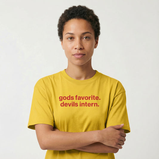 god’s favorite. devil’s intern. tee